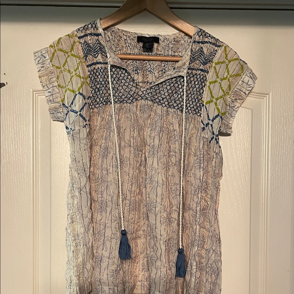 Anthropologie Blue, White, and Green Patterned Blouse Rachel Roy from Anthropolo